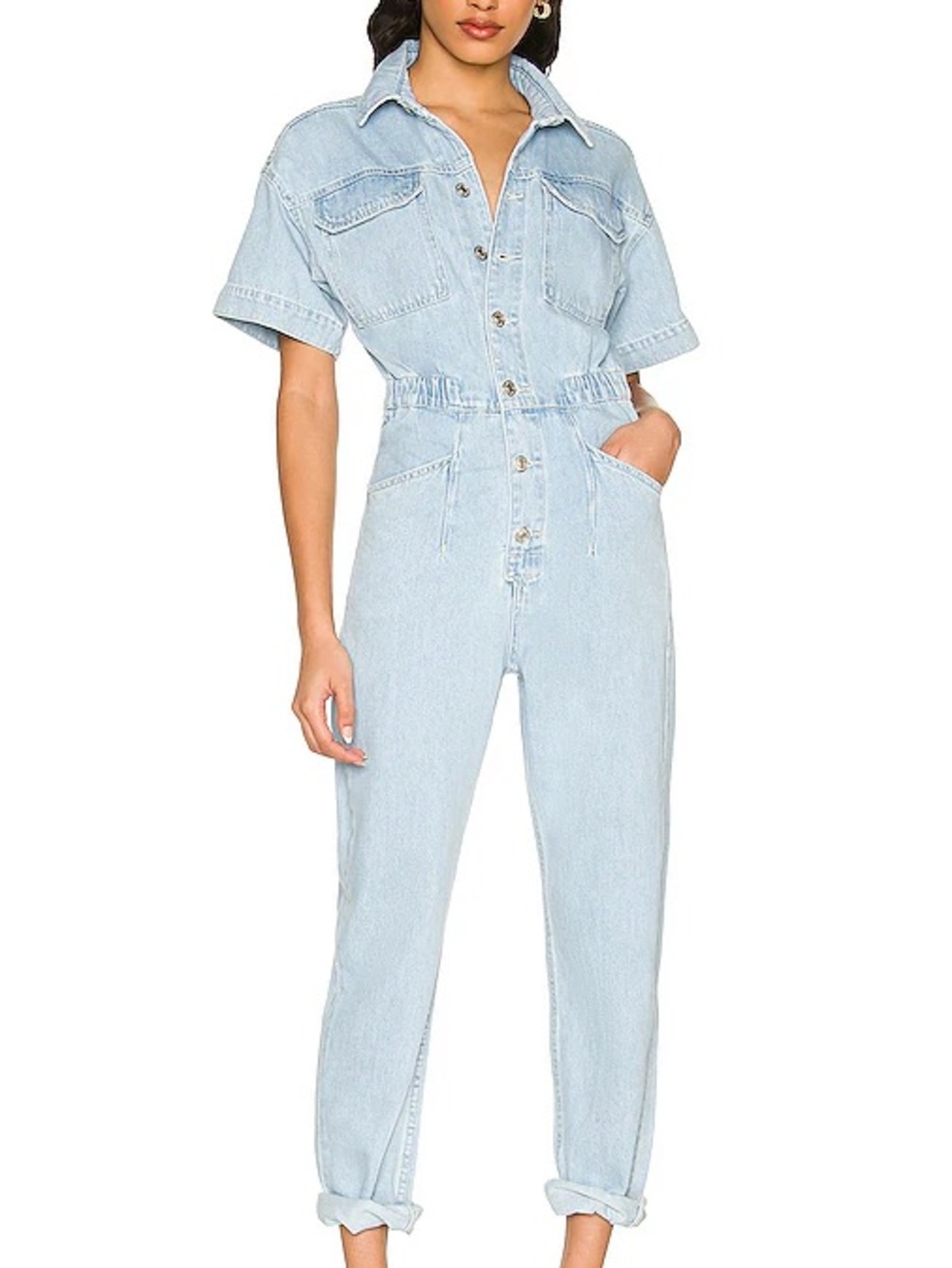 Free People Light Blue Denim Straight-Leg Jumpsuit - Picture 2 of 7